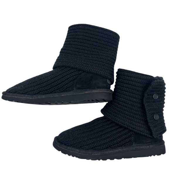 UGG Cardy Knit Buttons Boots Kids Size 5 Suede Foldable Short Tall Black Cozy - Picture 6 of 14